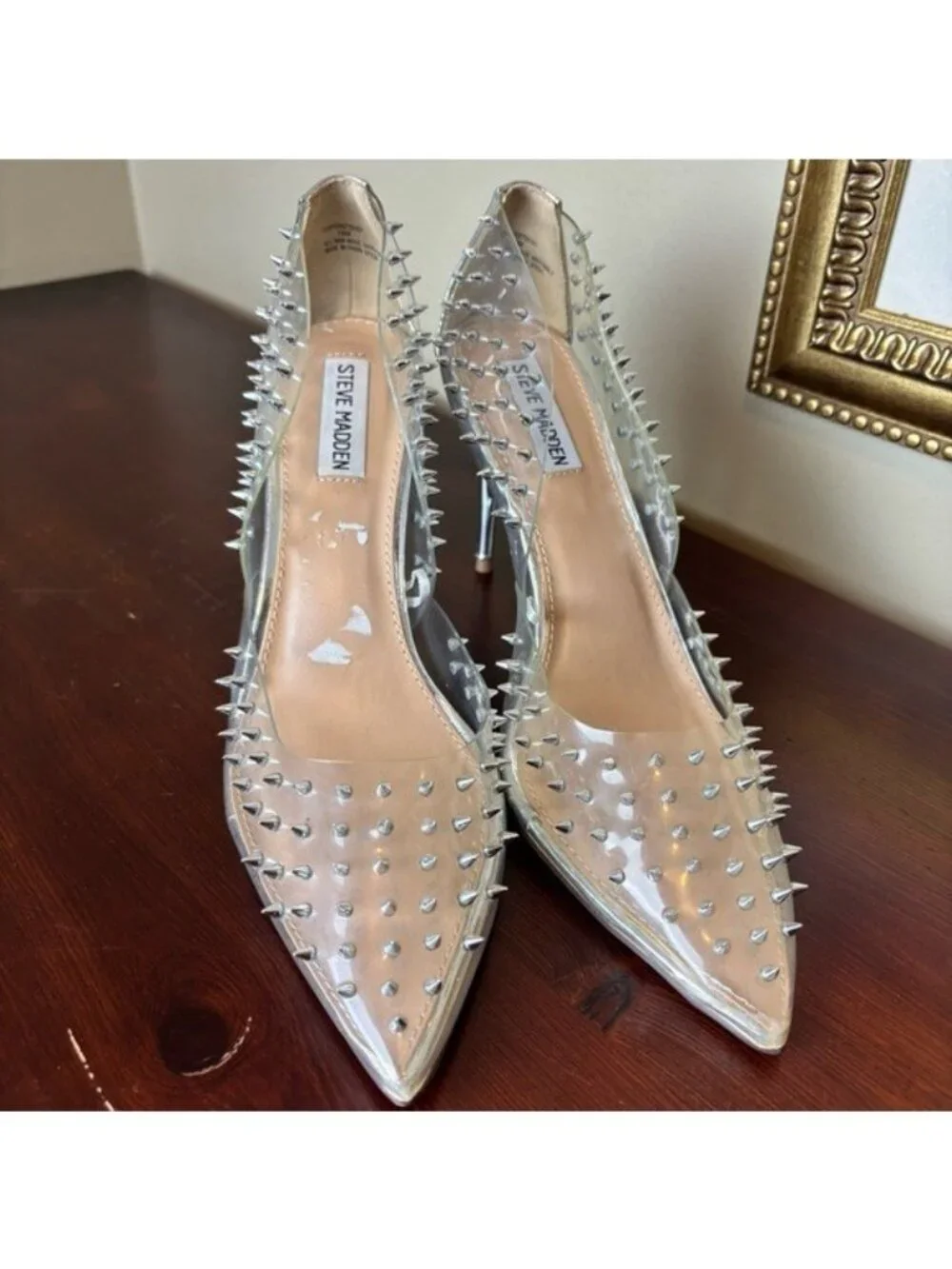 Steve‎ Madden Vala Silver Spike Stud Clear Stiletto 4